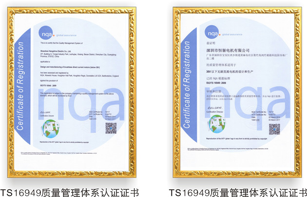 HJC黄金城电机TS16949证书